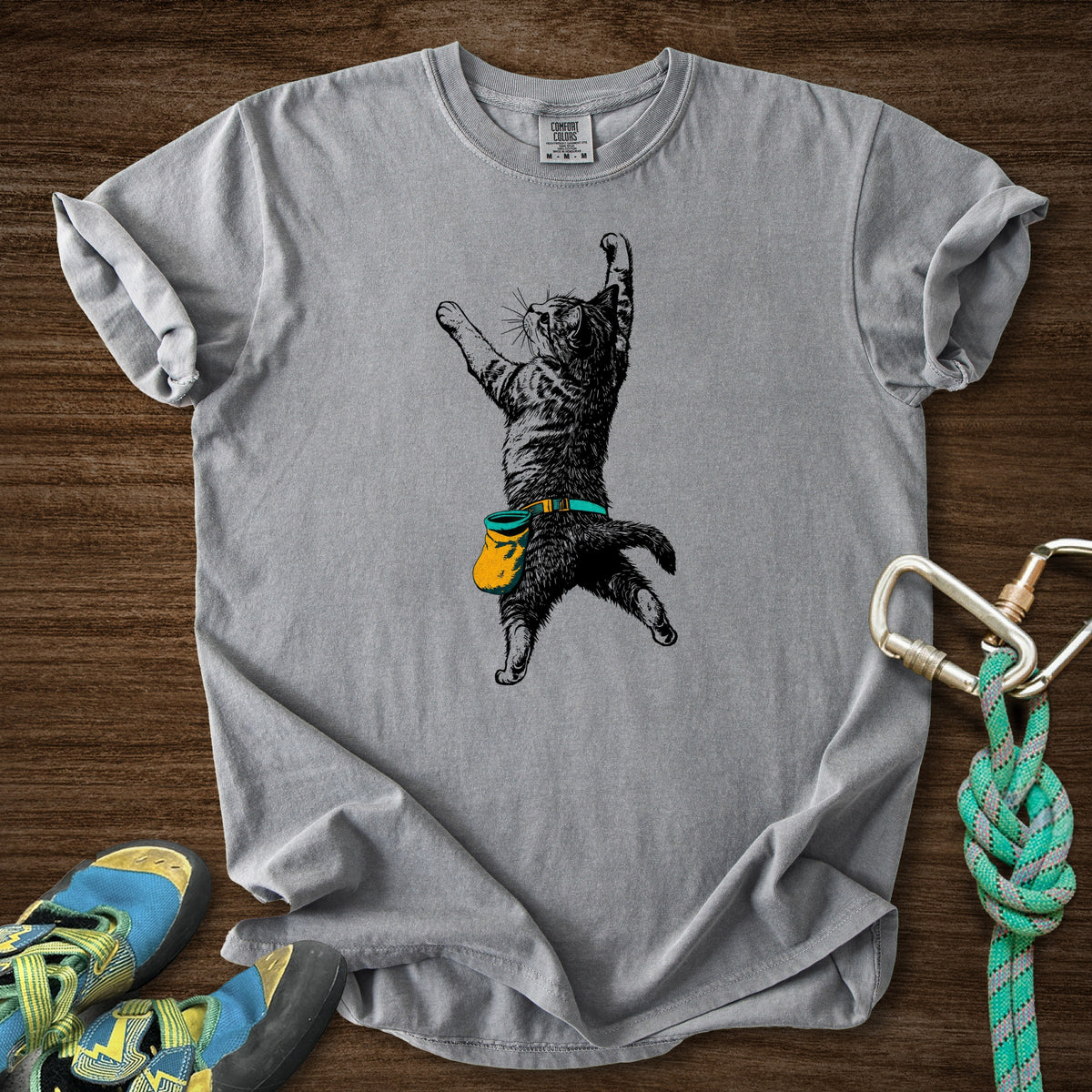 Cat Static Climb Accent Premium in Grey — flat lay mockup