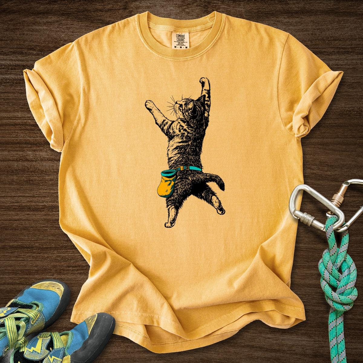 Cat Static Climb Accent Premium in Mustard — flat lay mockup