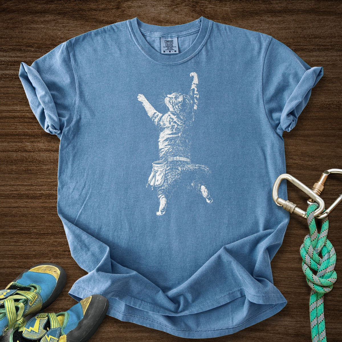 Cat Static Climb White Premium in Blue Jean — flat lay mockup