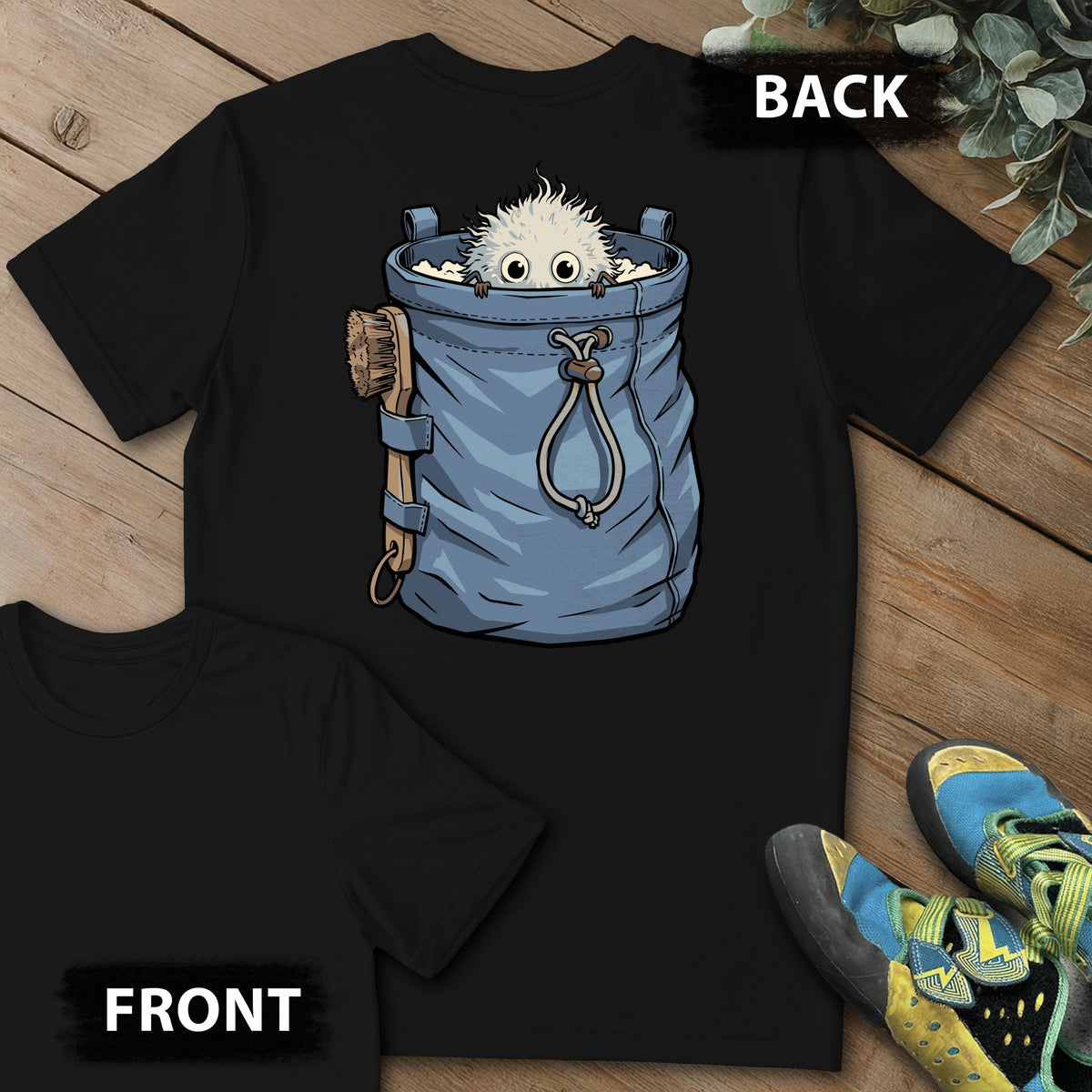 Chalk Ball Peek Backprint Tee in Black — flat lay mockup