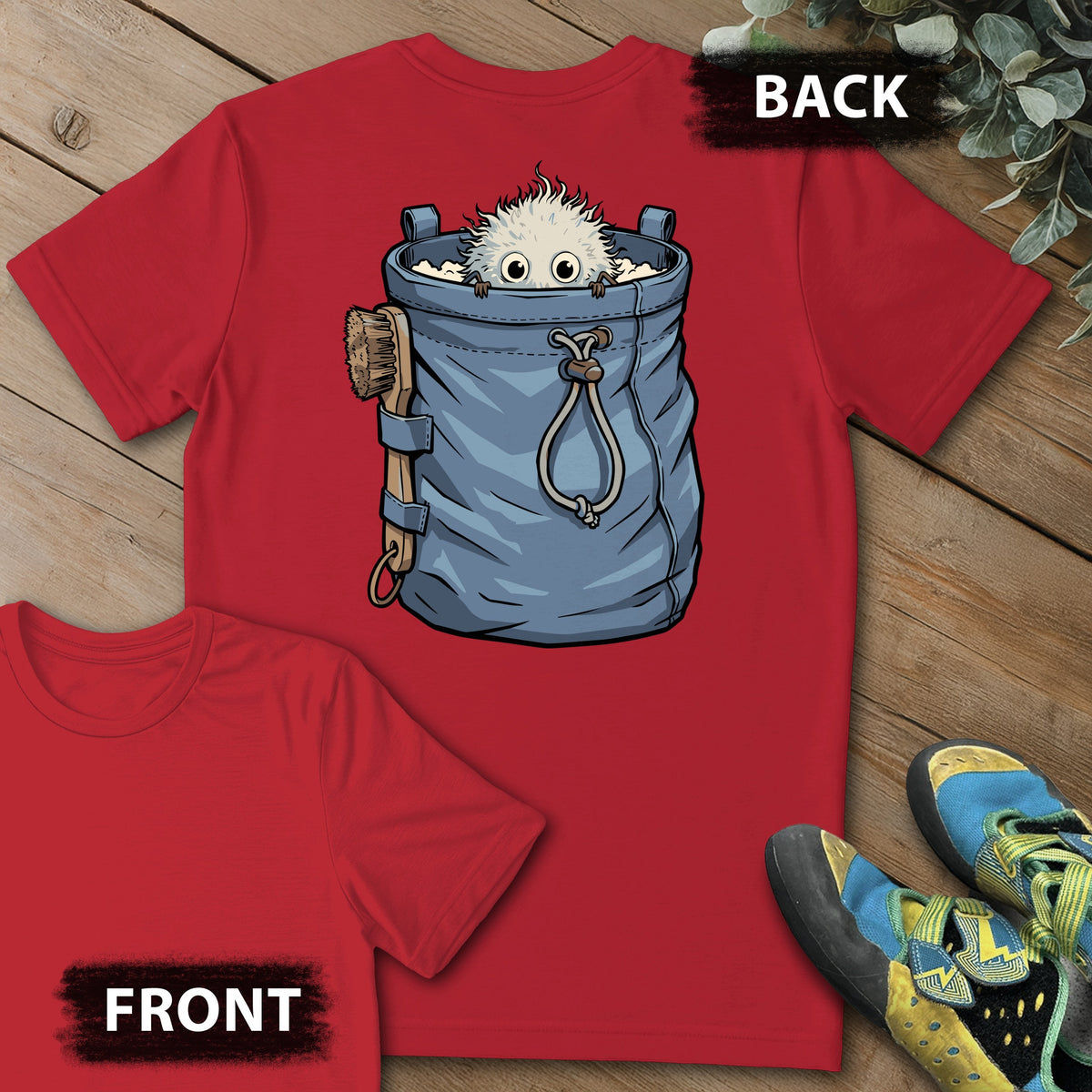 Chalk Ball Peek Backprint Tee in Red — flat lay mockup