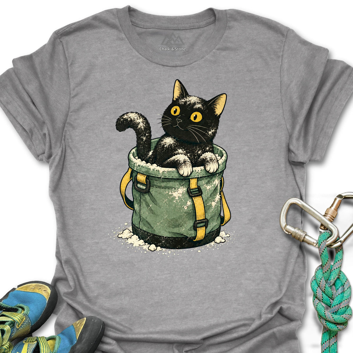 Chalk Bucket Cat Tee in Sport Grey — flat lay mockup