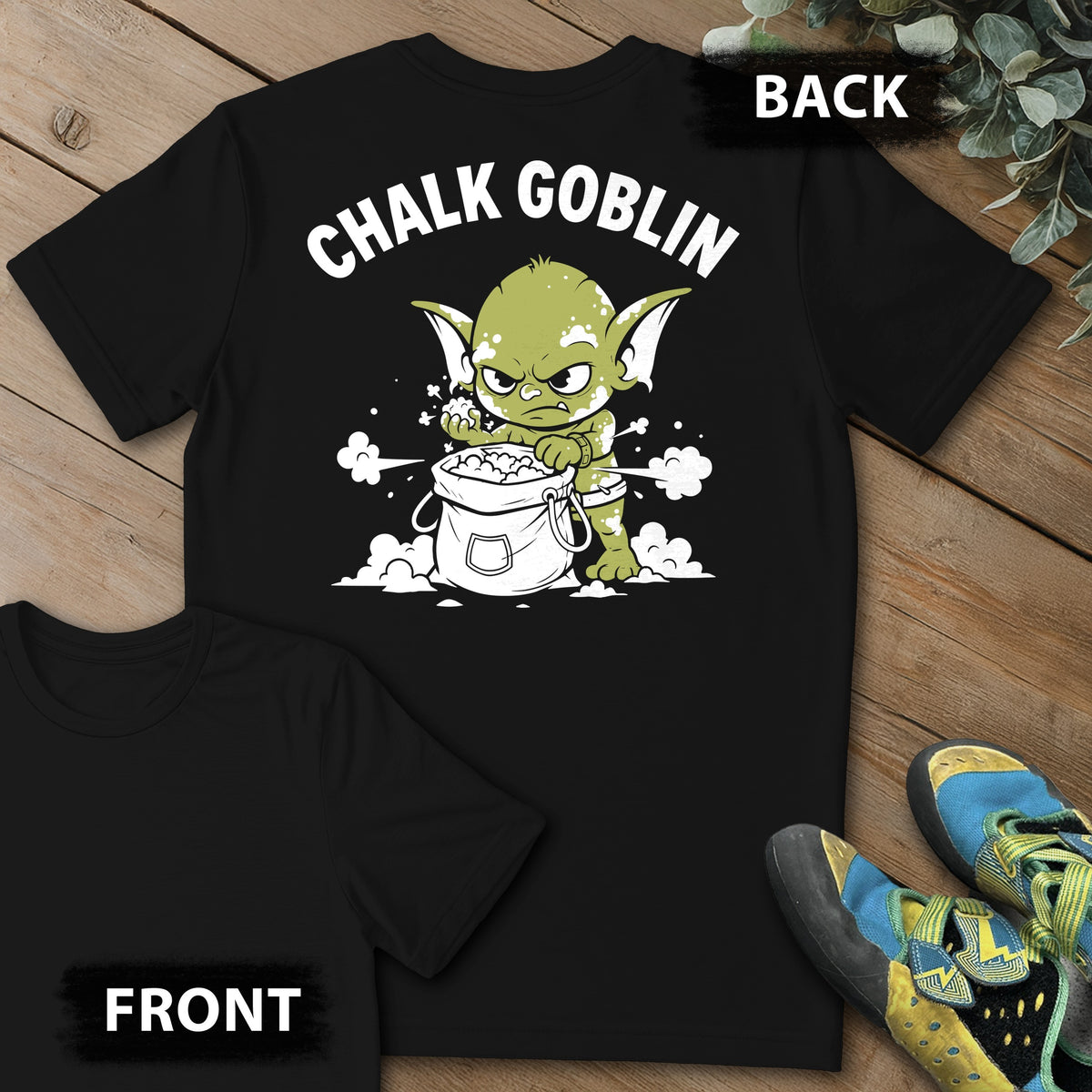 Chalk Goblin Backprint Tee in Black — flat lay mockup