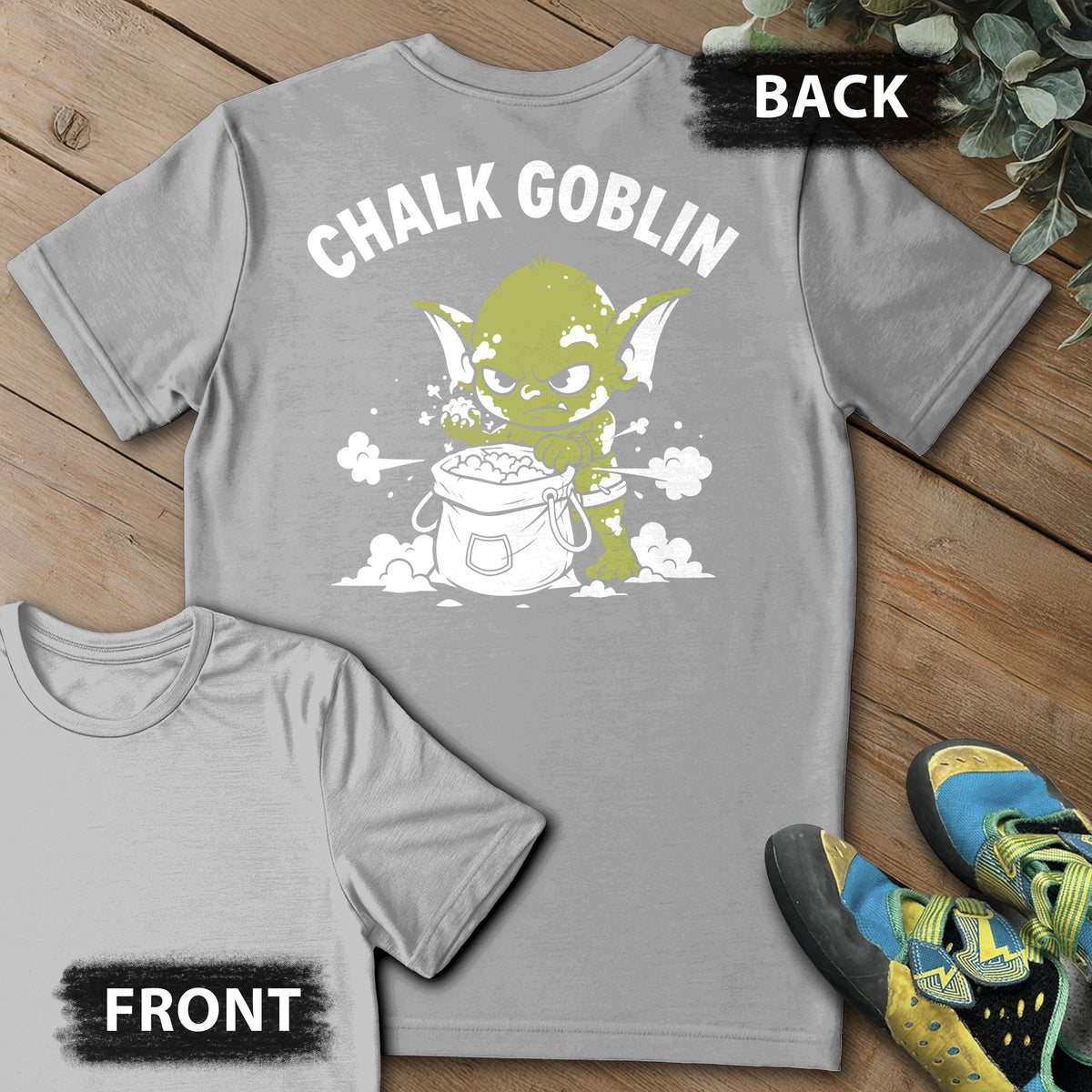 Chalk Goblin Backprint Tee in Sport Grey — flat lay mockup