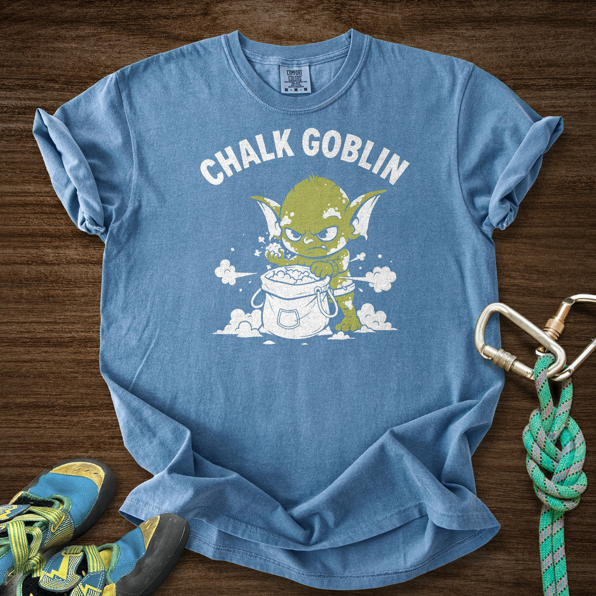Chalk Goblin Premium in Blue Jean — flat lay mockup