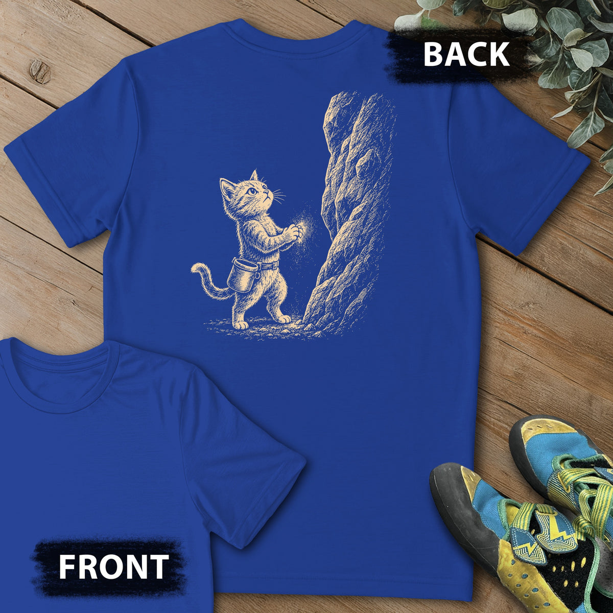 Chalked And Locked Backprint Tee in Royal — flat lay mockup