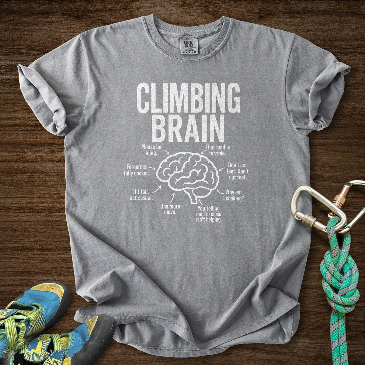 Climb Brain Premium in Grey — flat lay mockup