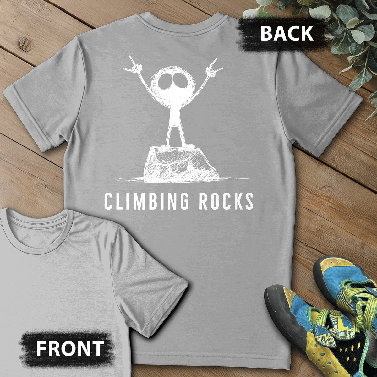 Climbing Rock On Backprint Tee in Sport Grey — flat lay mockup