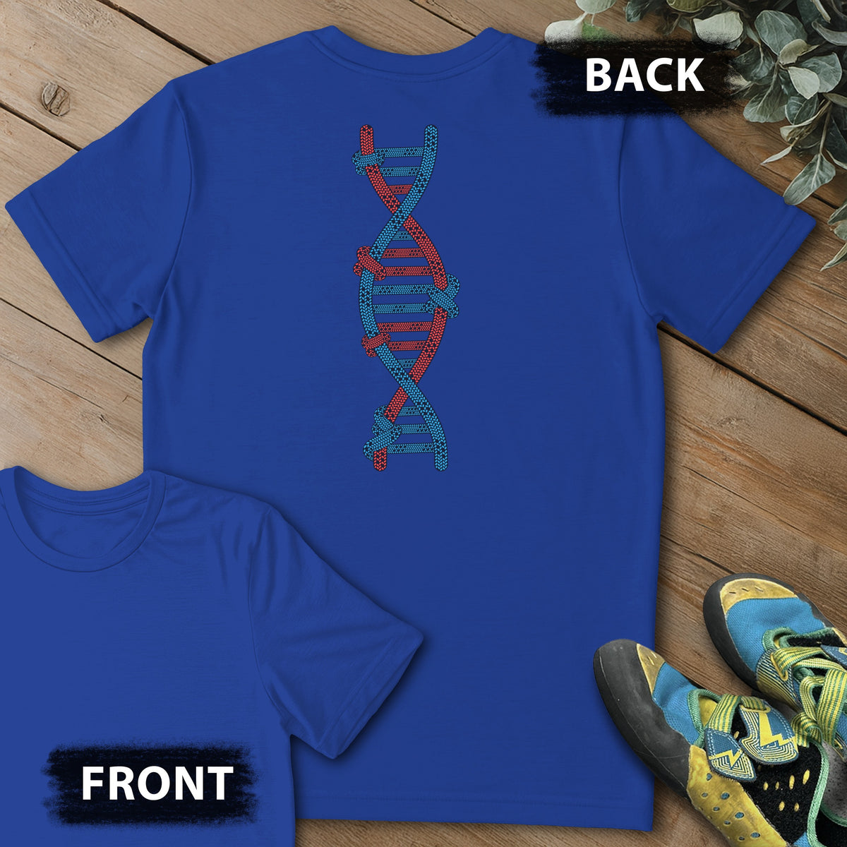 Climbing's In My DNA Backprint Tee in Royal — flat lay mockup
