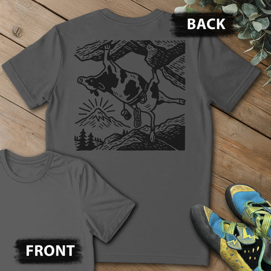 Cow Overhang Backprint Tee in Charcoal — flat lay mockup