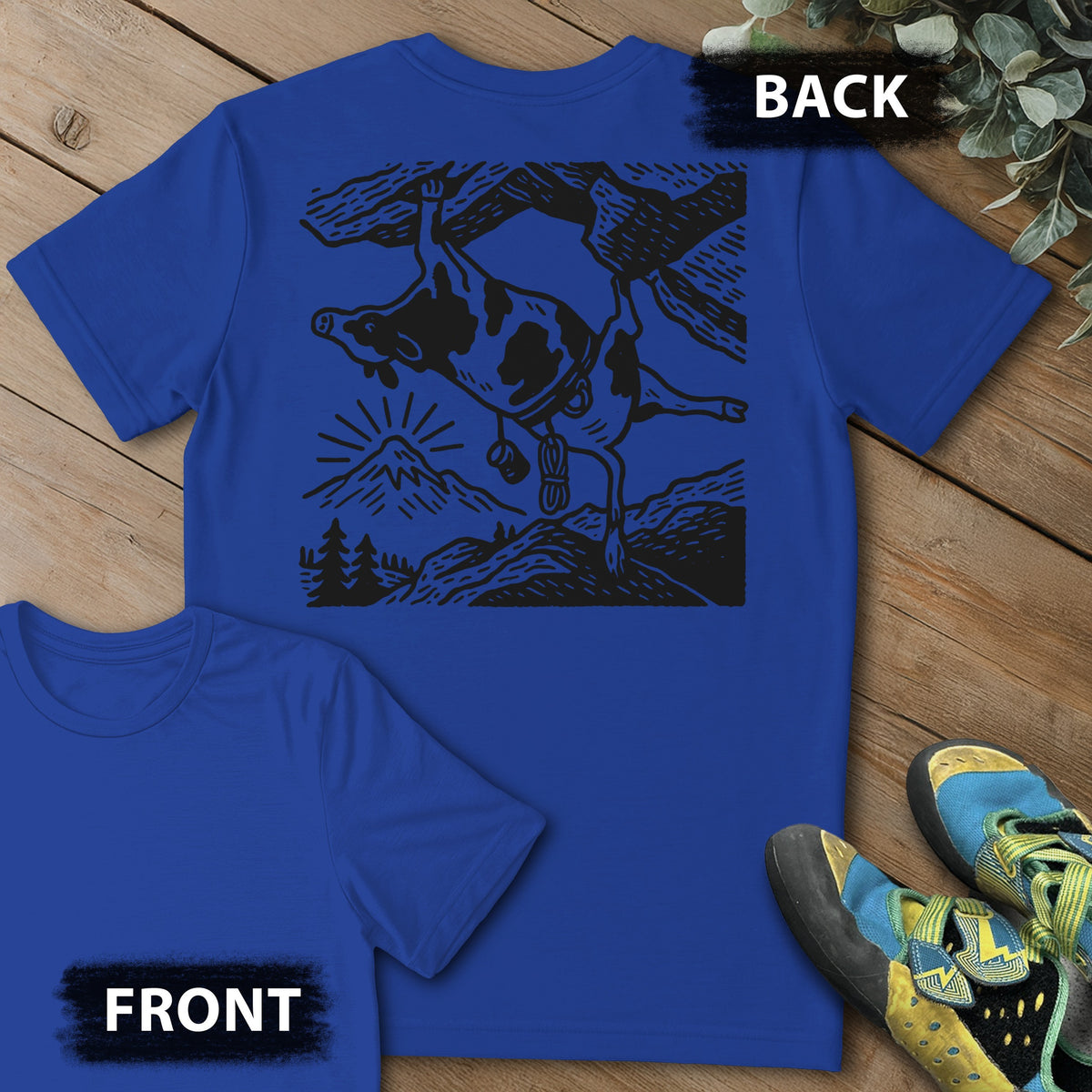 Cow Overhang Backprint Tee in Royal — flat lay mockup