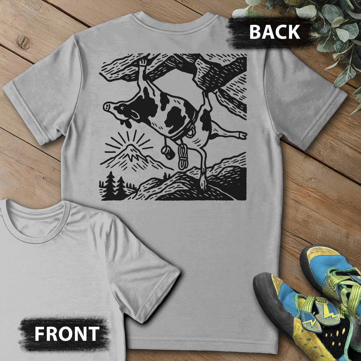 Cow Overhang Backprint Tee in Sport Grey — flat lay mockup