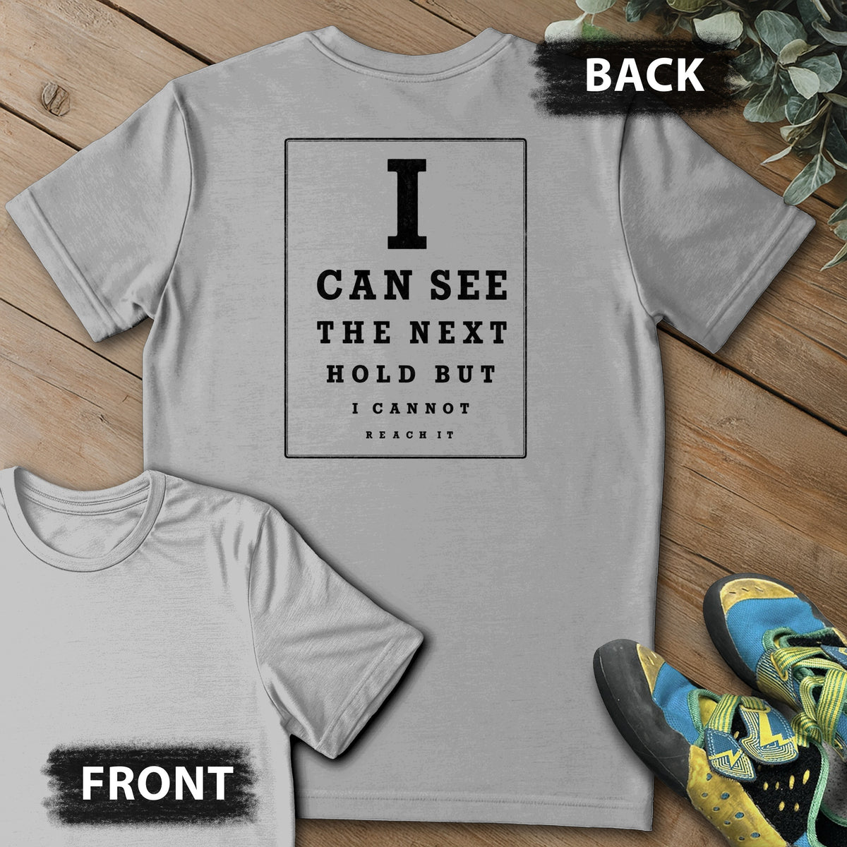 Crag Eye Exam Backprint Tee in Sport Grey — flat lay mockup