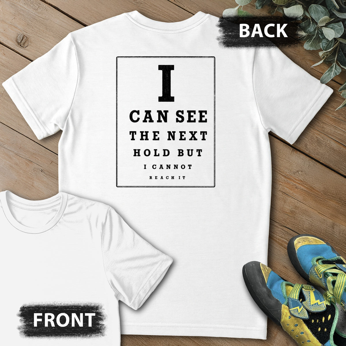 Crag Eye Exam Backprint Tee in White — flat lay mockup