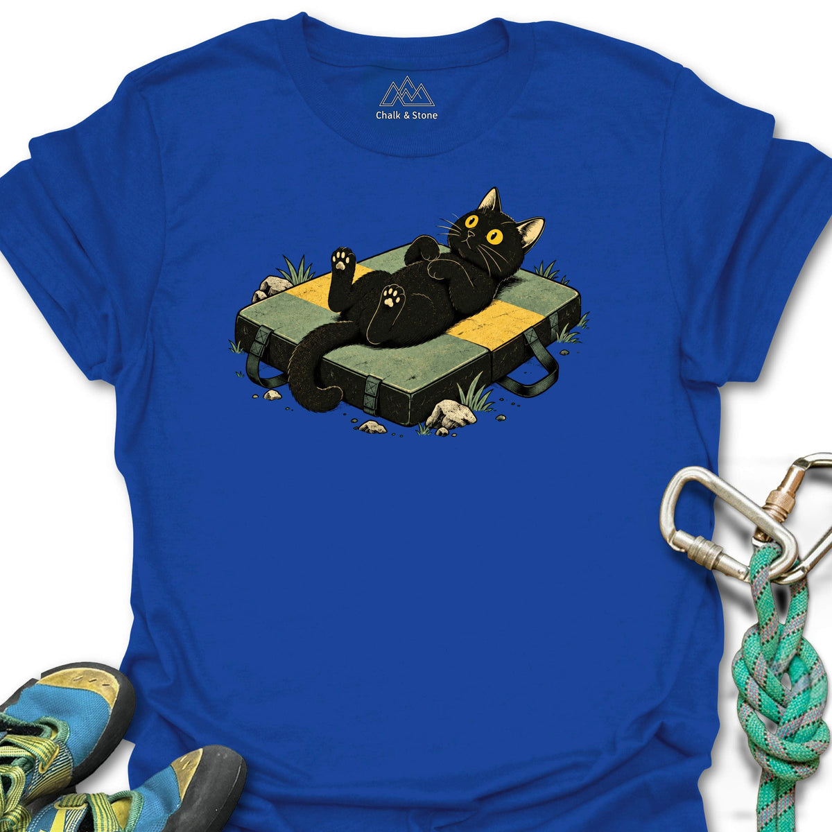 Crash Pad Belly Up Cat Tee in Royal — flat lay mockup