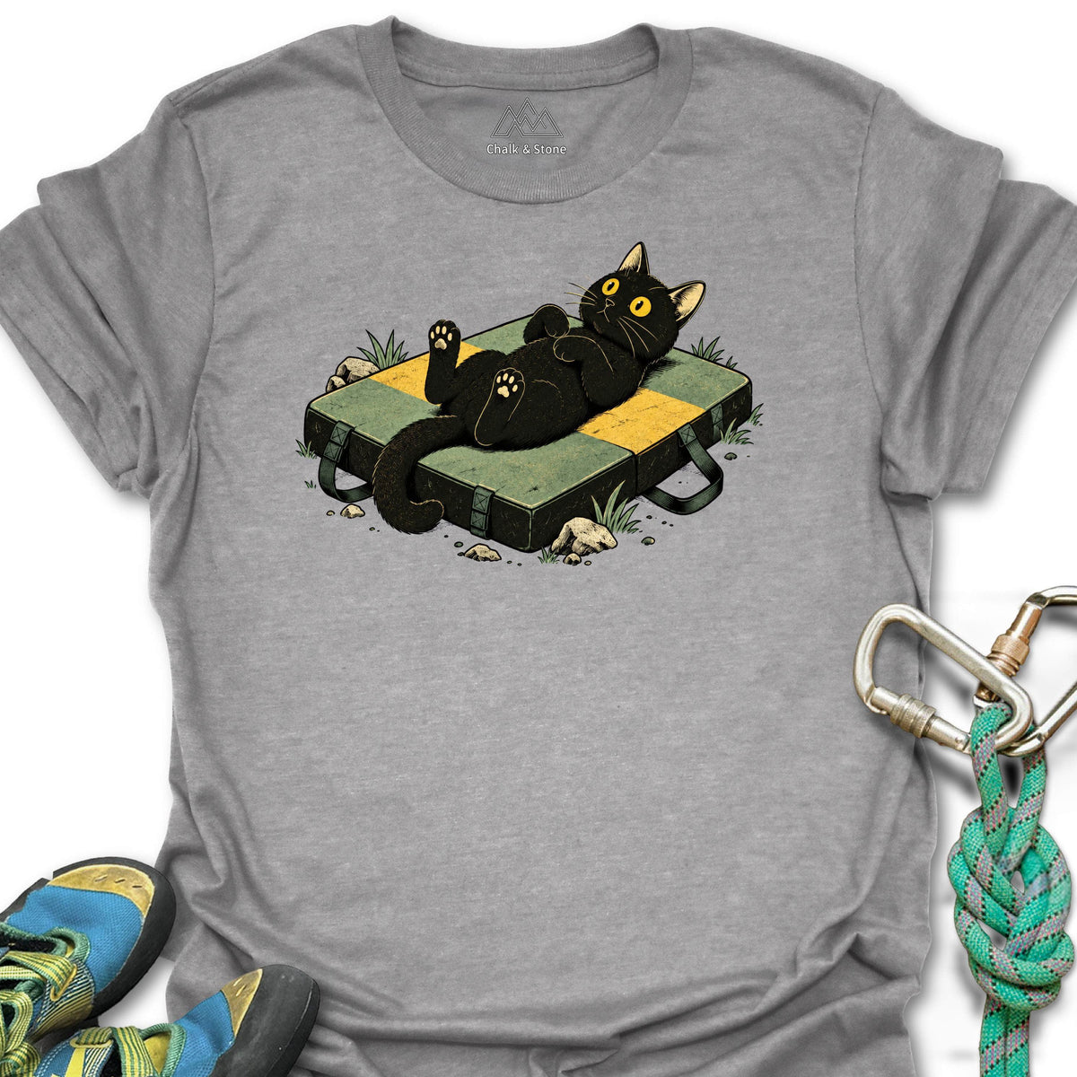 Crash Pad Belly Up Cat Tee in Sport Grey — flat lay mockup