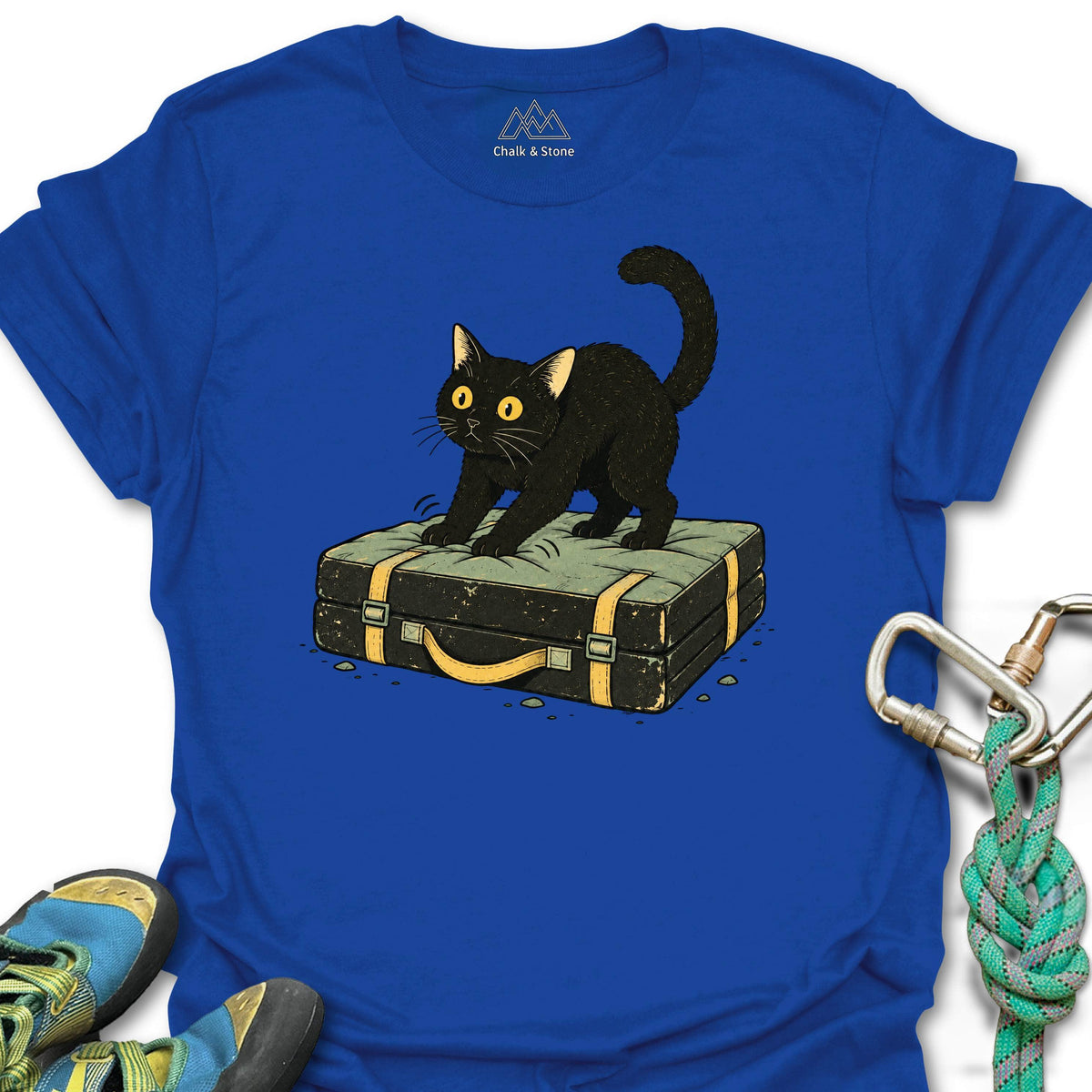 Crash Pad Biscuits Cat Tee in Royal — flat lay mockup
