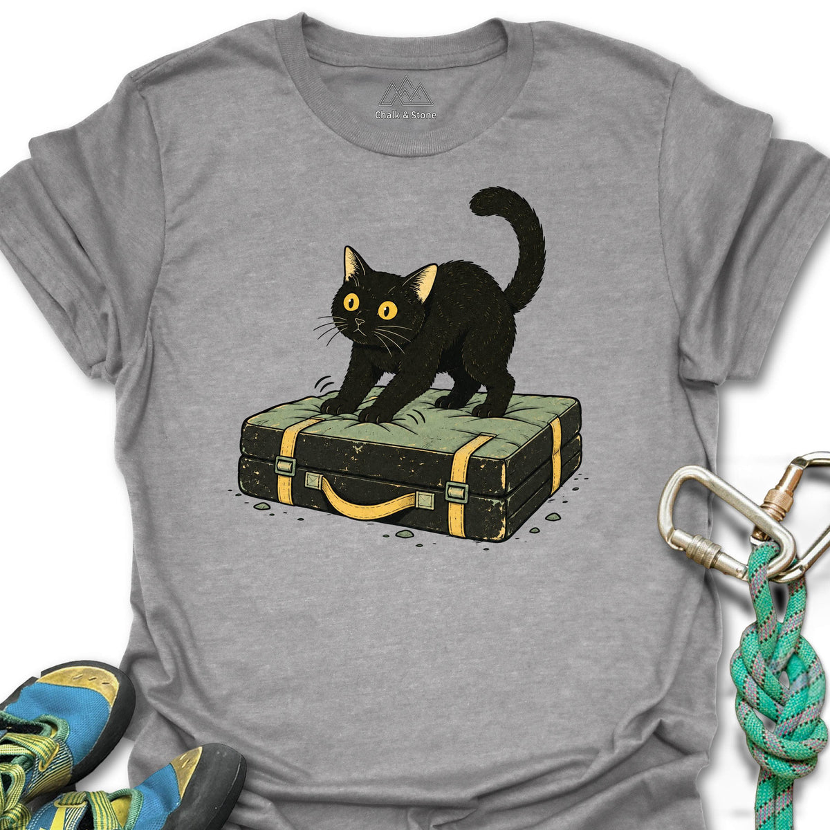 Crash Pad Biscuits Cat Tee in Sport Grey — flat lay mockup