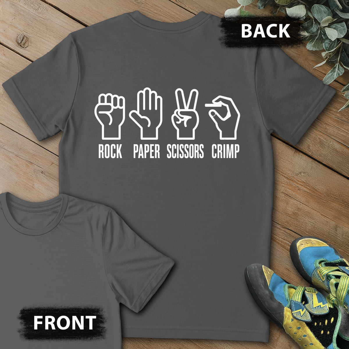 Crimps Beats All Backprint Tee in Charcoal — flat lay mockup