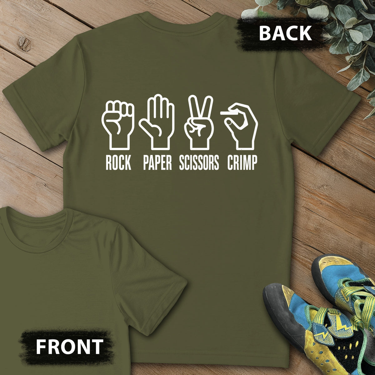 Crimps Beats All Backprint Tee in Military Green — flat lay mockup