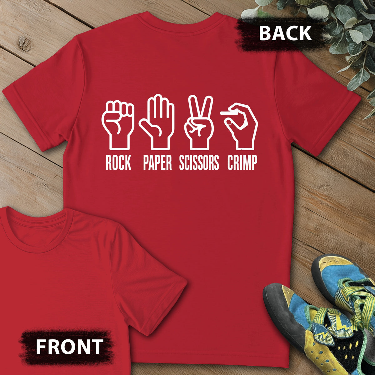 Crimps Beats All Backprint Tee in Red — flat lay mockup
