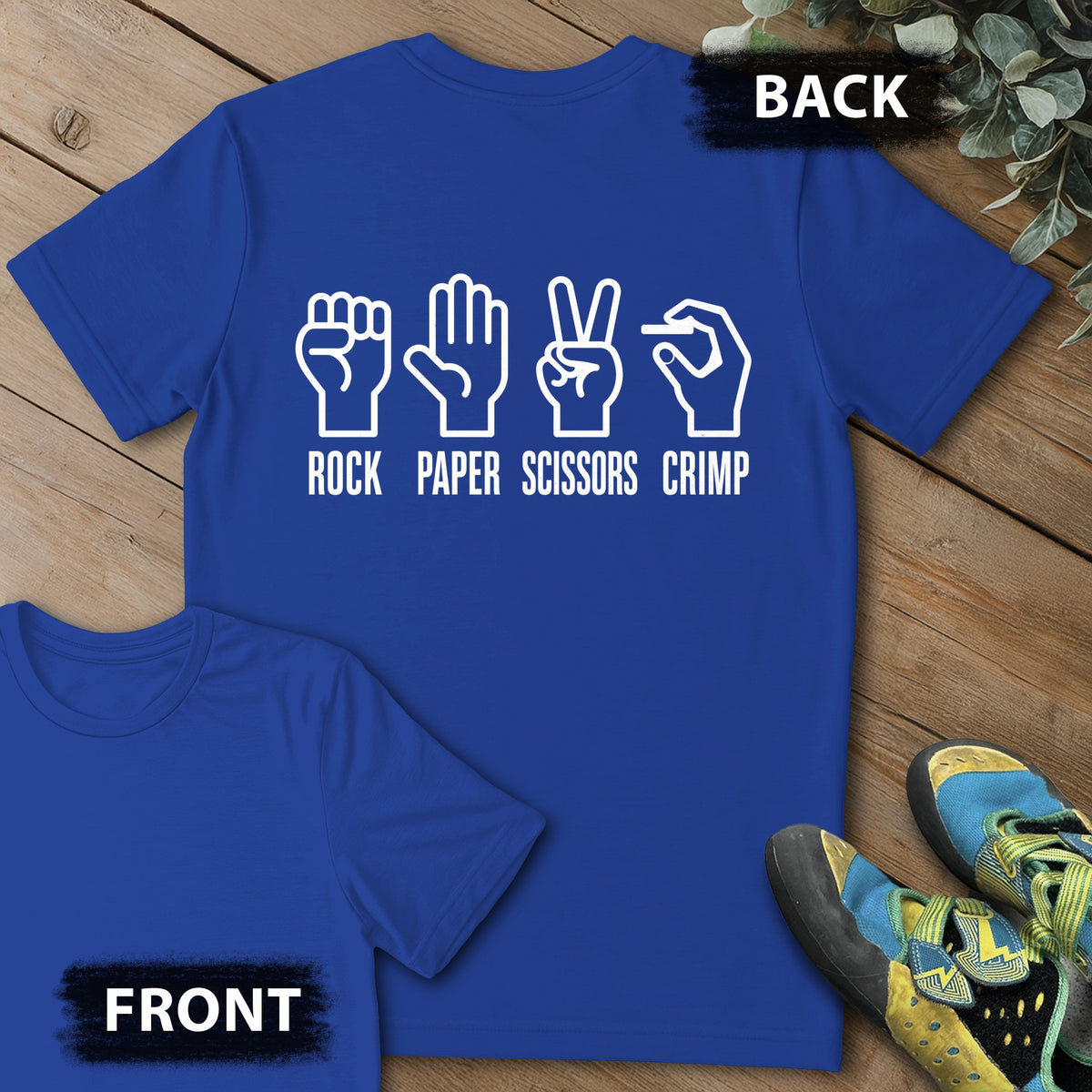 Crimps Beats All Backprint Tee in Royal — flat lay mockup