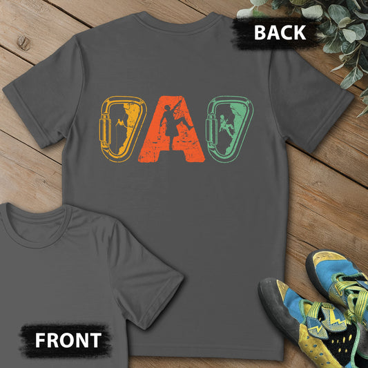 Dad Carabinger Backprint Tee in Charcoal — flat lay mockup
