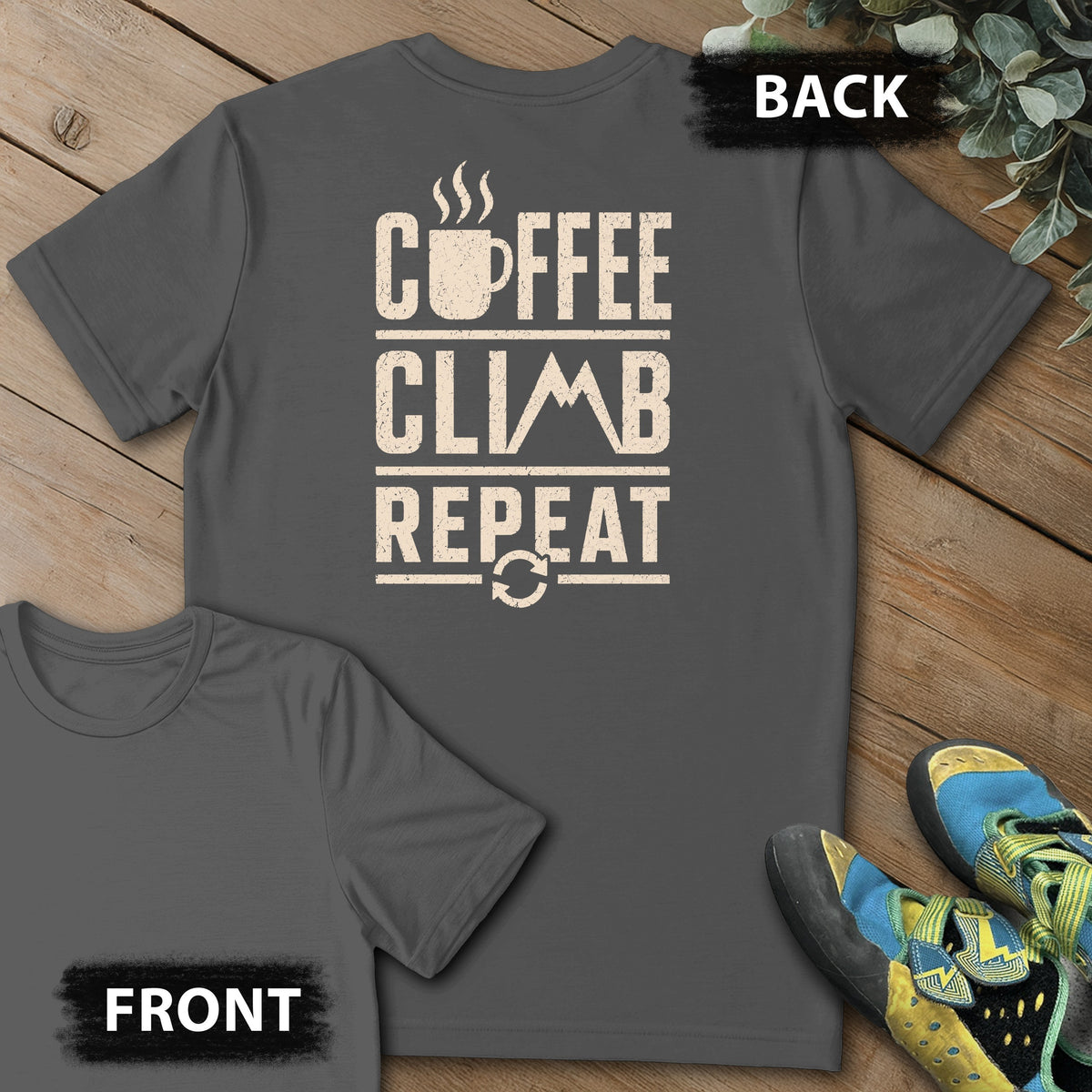 Daily Ritual Backprint Tee in Charcoal — flat lay mockup