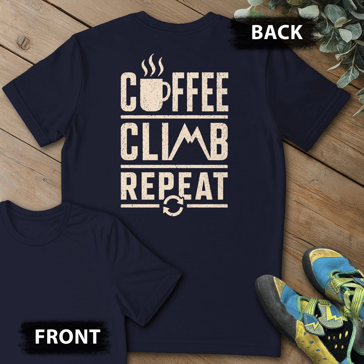 Daily Ritual Backprint Tee in Navy — flat lay mockup