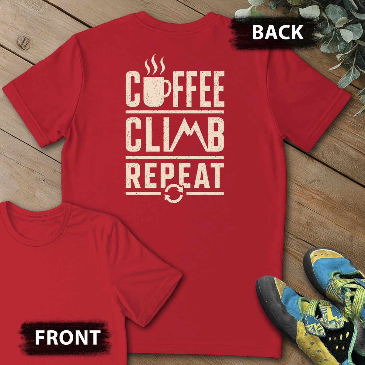 Daily Ritual Backprint Tee in Red — flat lay mockup