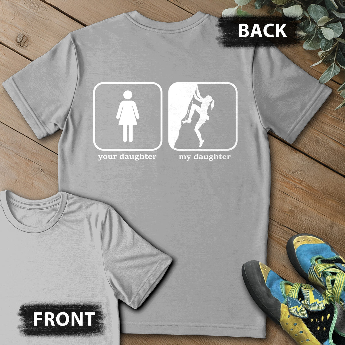 Daughter Sending Backprint Tee in Sport Grey — flat lay mockup