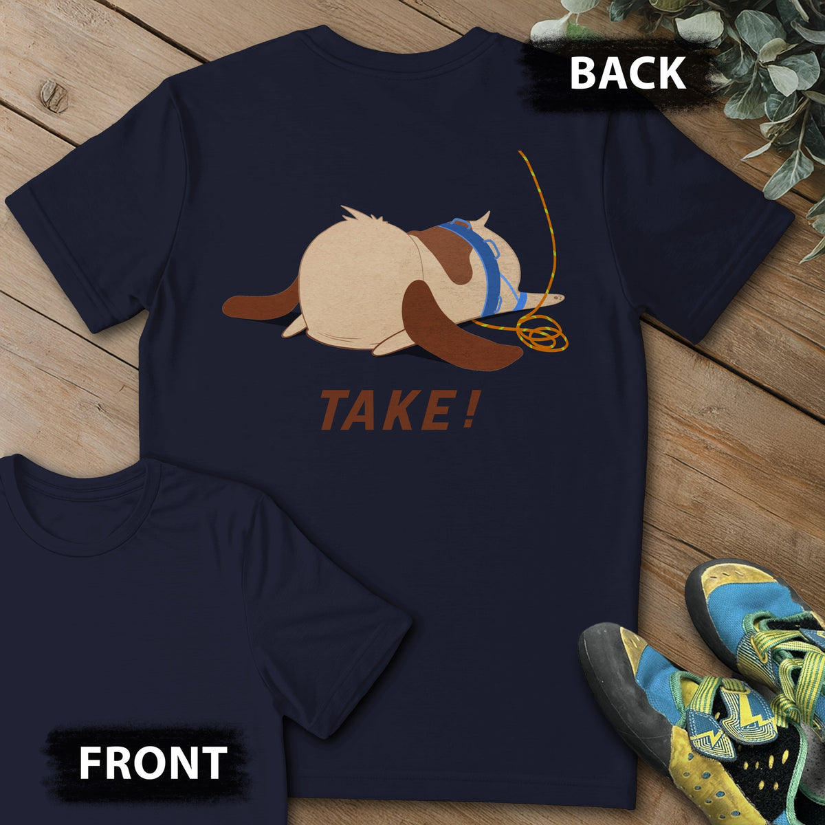Dog TAKE Backprint Tee in Navy — flat lay mockup