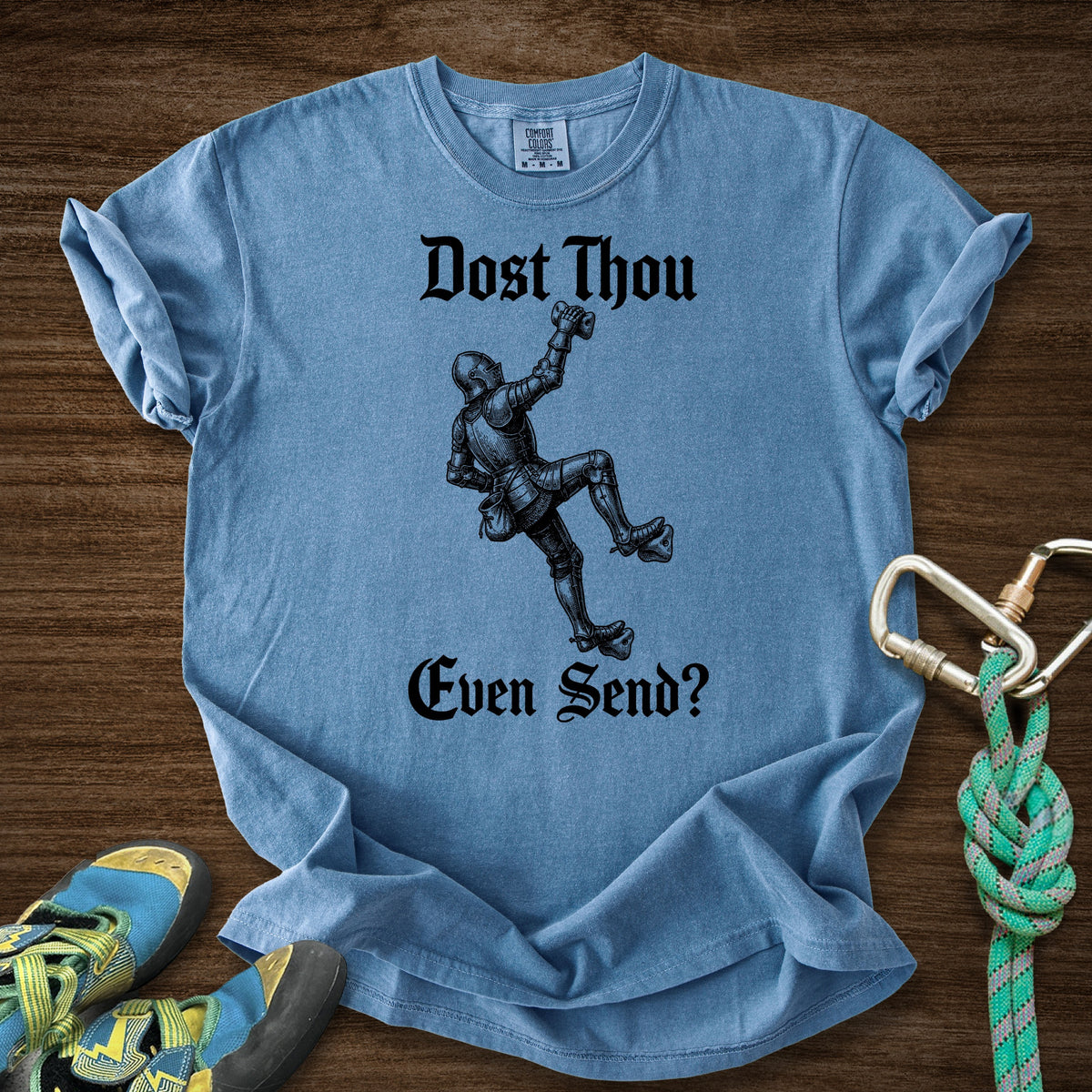 Dost Thou Send Premium in Blue Jean — flat lay mockup