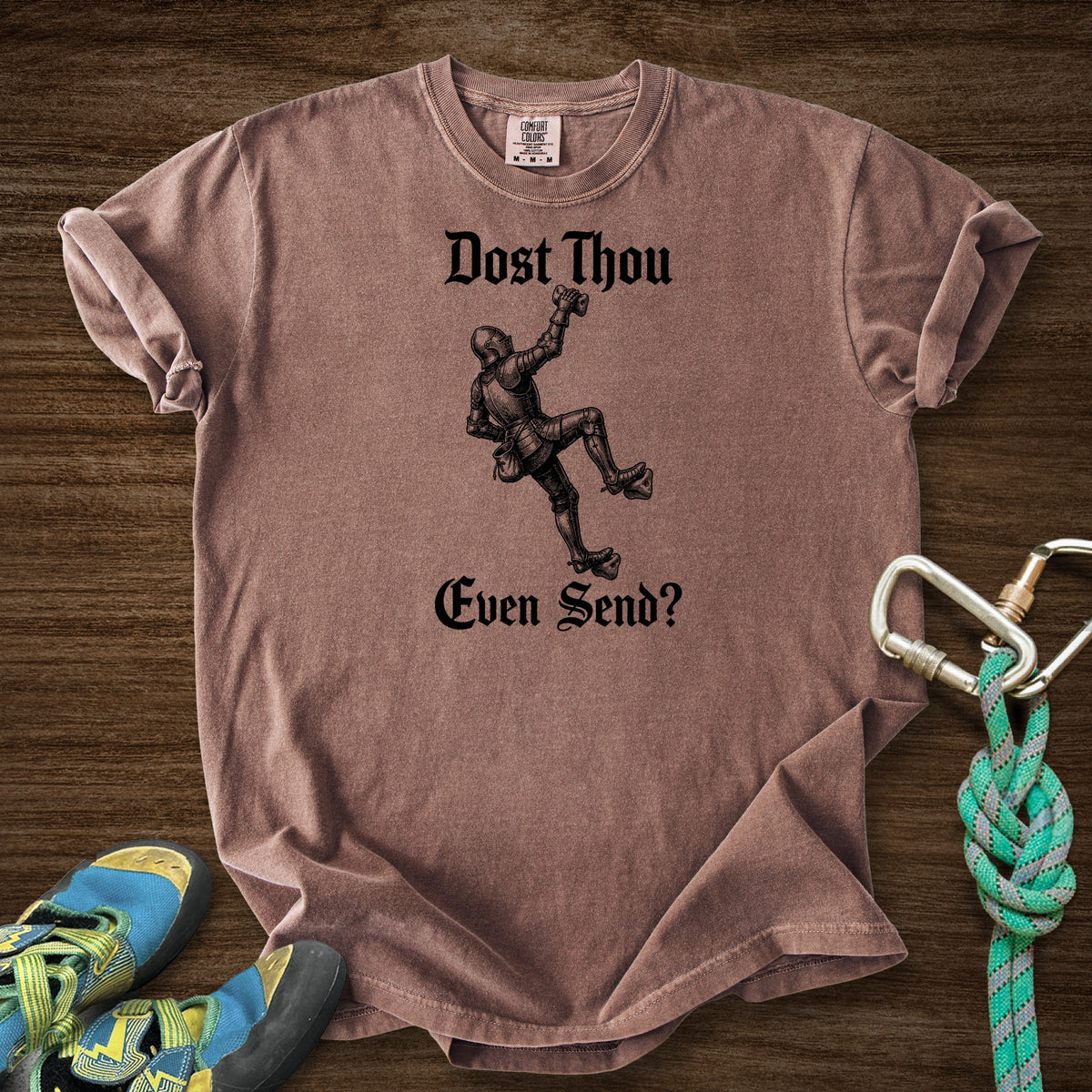 Dost Thou Send Premium in Espresso — flat lay mockup