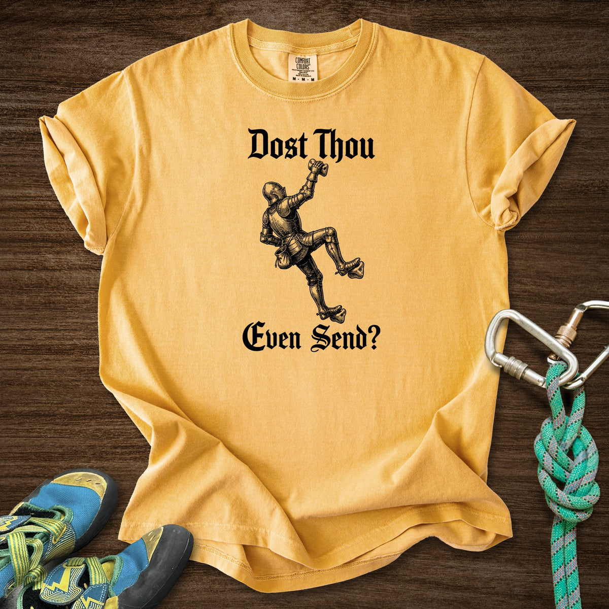 Dost Thou Send Premium in Mustard — flat lay mockup