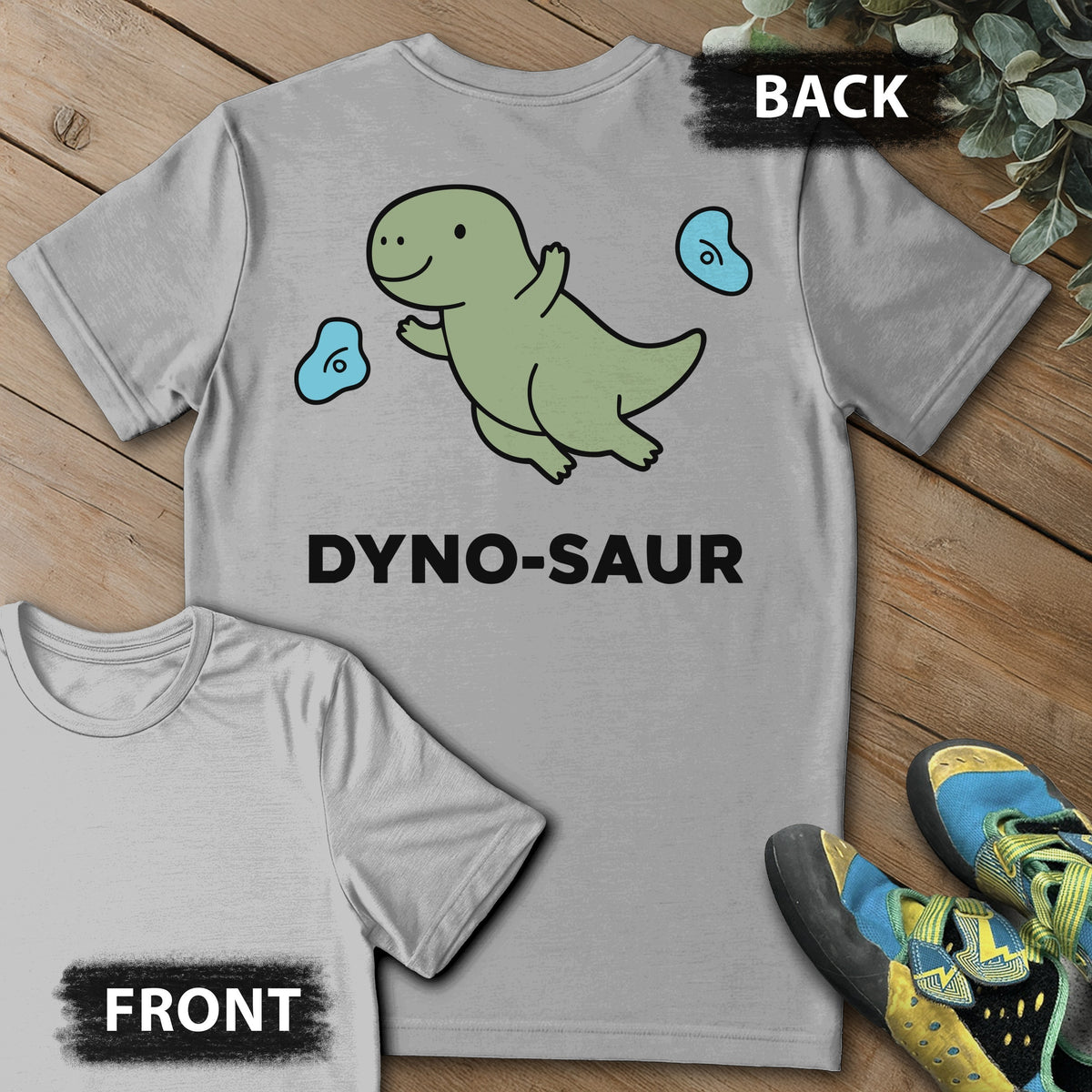 Dyno-Saur Backprint Tee in Sport Grey — flat lay mockup
