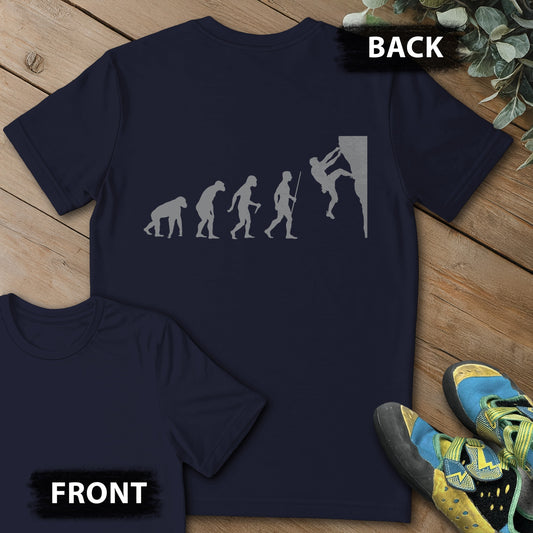 Evolution of Climber Backprint Tee in Navy — flat lay mockup