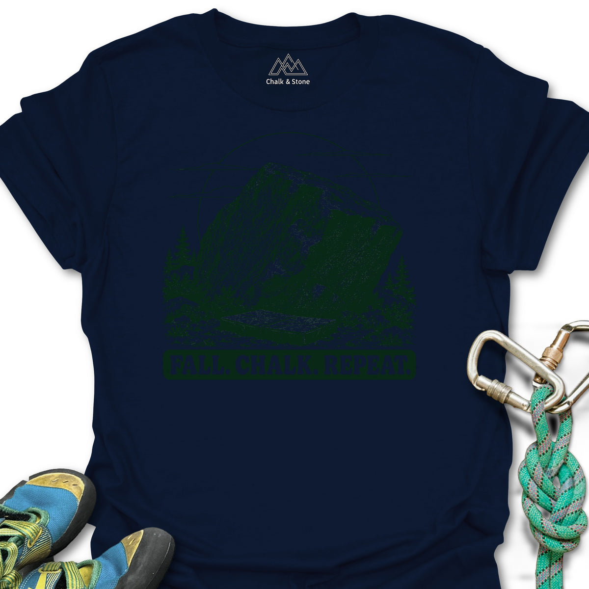Fall Chalk Repeat Tee in Navy — flat lay mockup