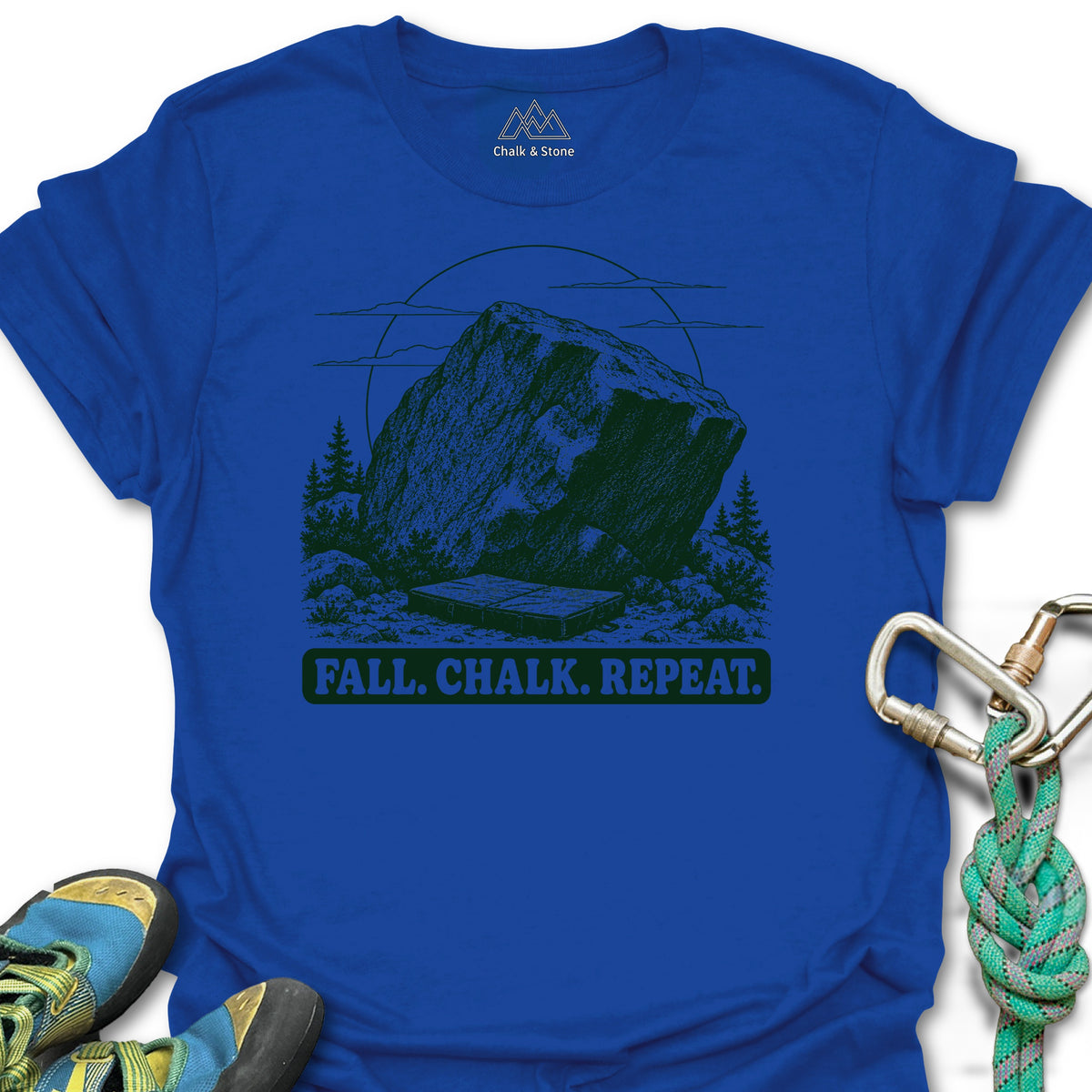 Fall Chalk Repeat Tee in Royal — flat lay mockup