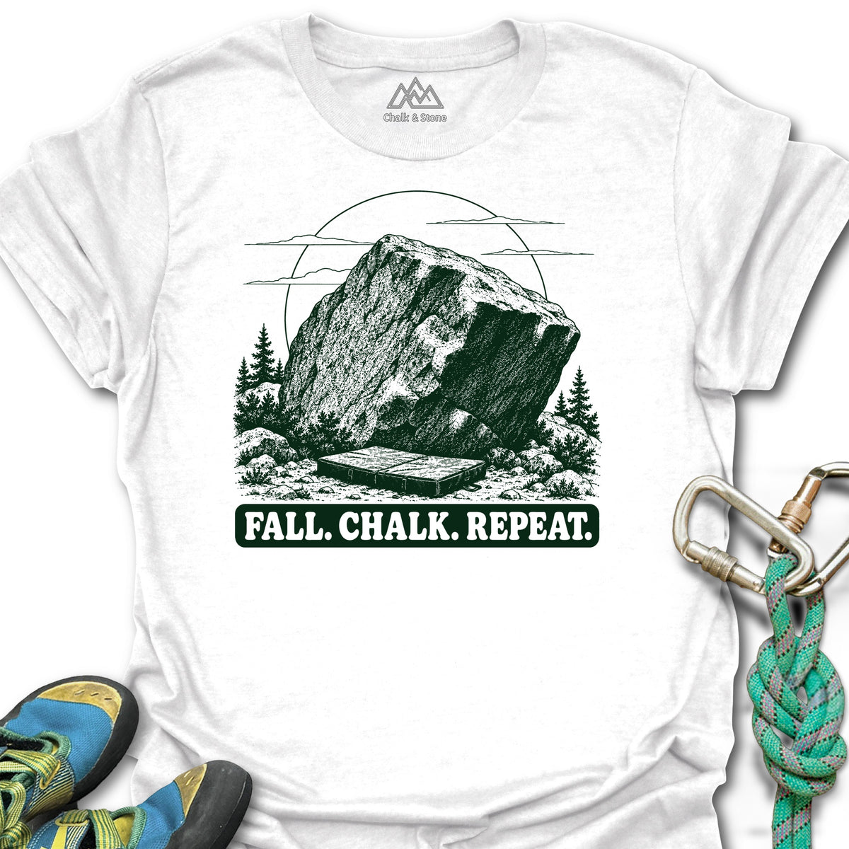 Fall Chalk Repeat Tee in White — flat lay mockup