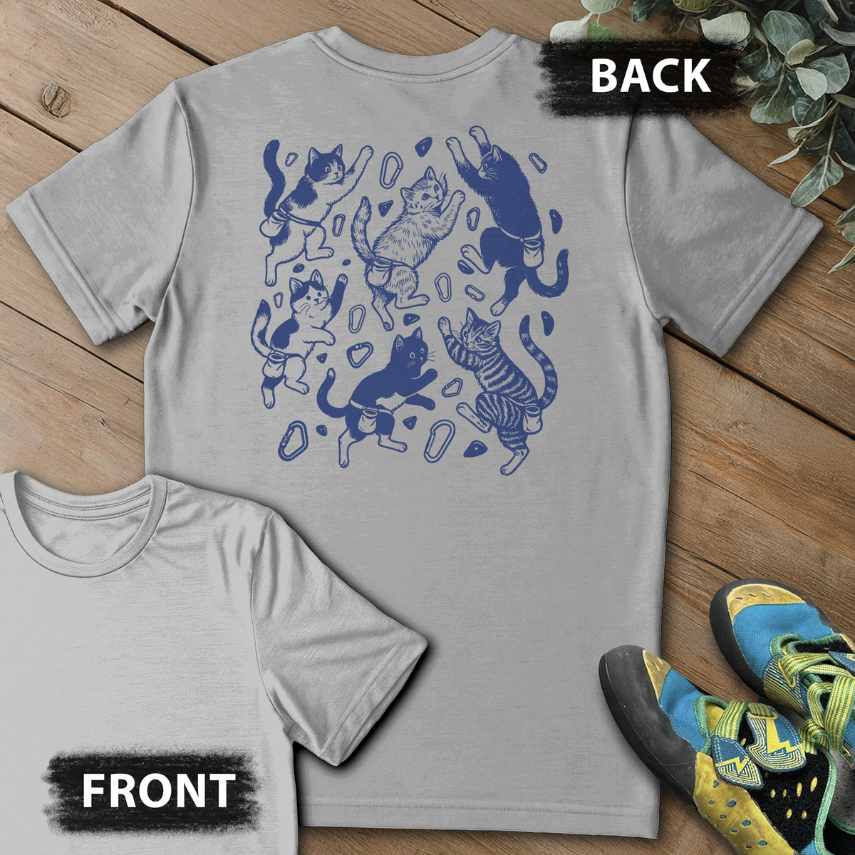 Floating Cat Climb Backprint Tee in Sport Grey — flat lay mockup