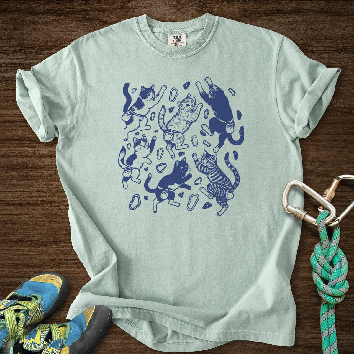 Floating Cat Climb Premium in Bay — flat lay mockup