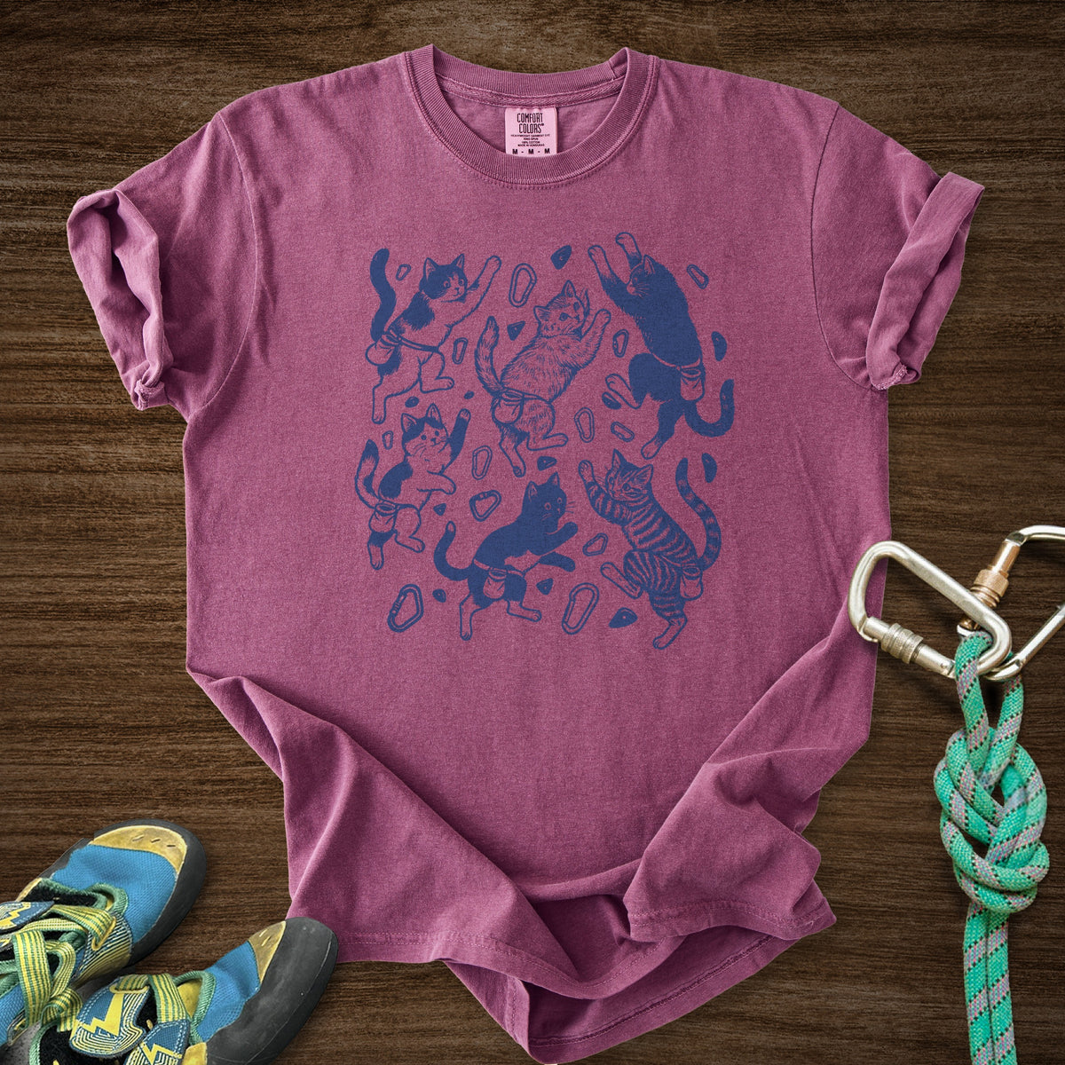 Floating Cat Climb Premium in Berry — flat lay mockup