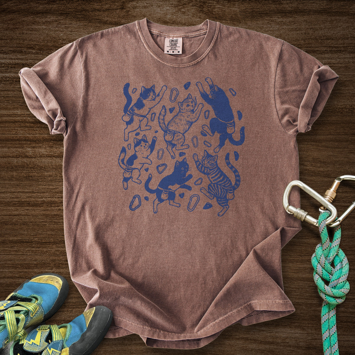 Floating Cat Climb Premium in Espresso — flat lay mockup