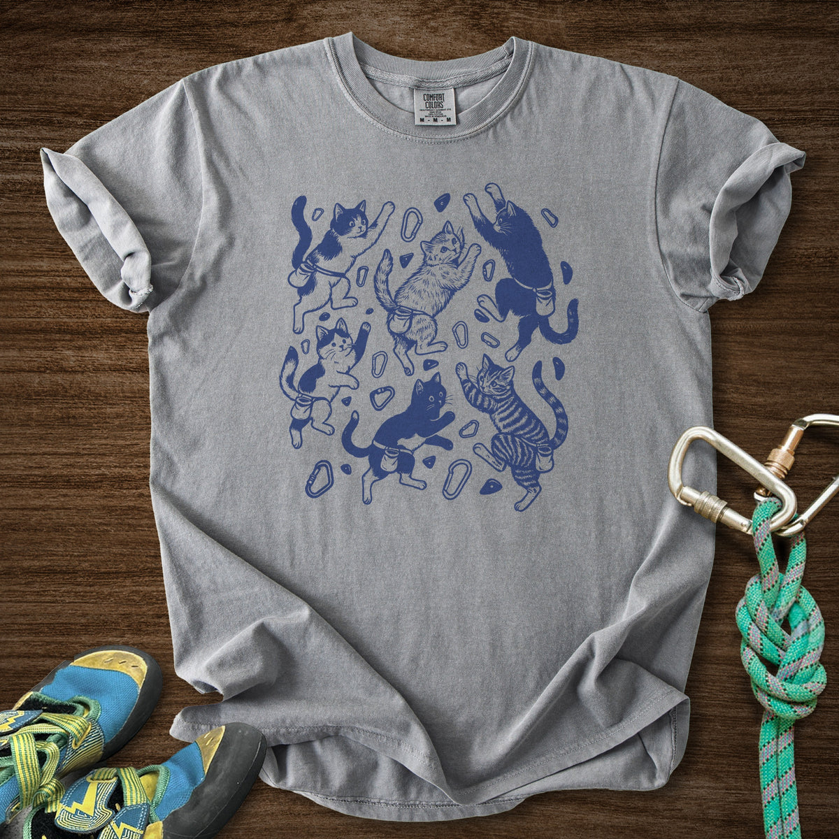 Floating Cat Climb Premium in Grey — flat lay mockup