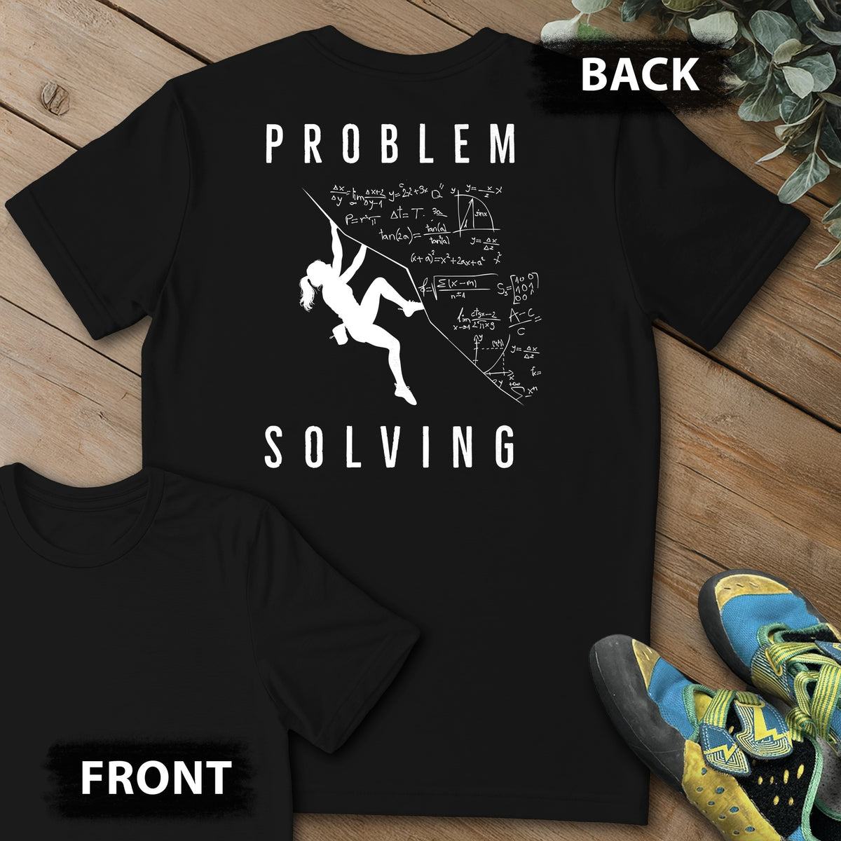 Girl Problem Solving Project Backprint Tee in Black — flat lay mockup