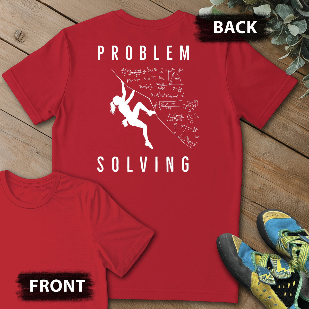Girl Problem Solving Project Backprint Tee in Red — flat lay mockup