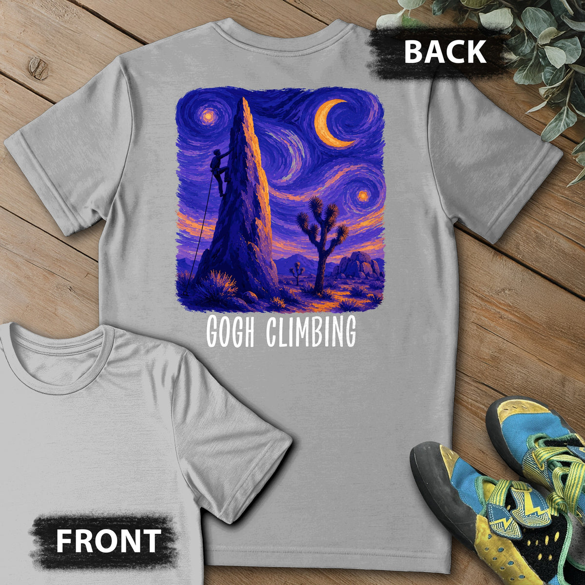 Gogh Climbing Backprint Tee in Sport Grey — flat lay mockup
