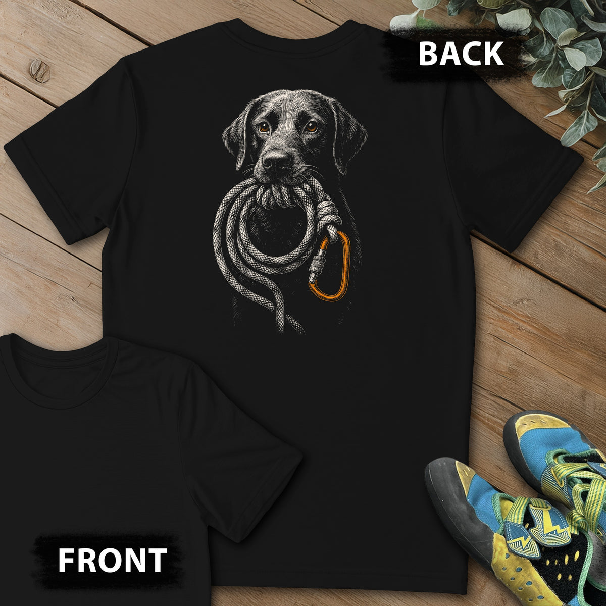 Good Doggo Backprint Tee in Black — flat lay mockup