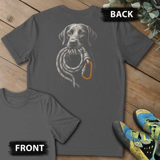 Good Doggo Backprint Tee in Charcoal — flat lay mockup